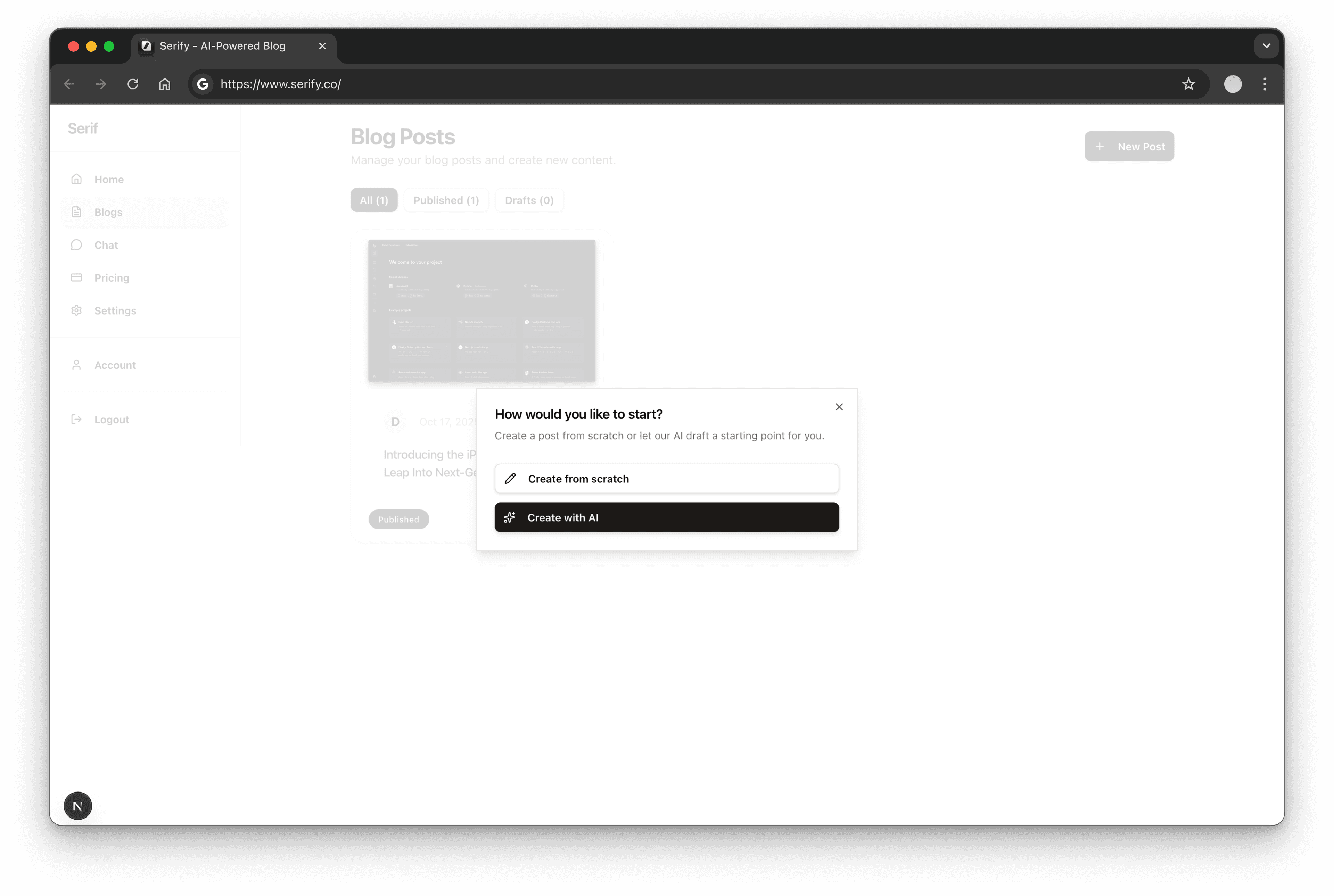 Serify dashboard preview